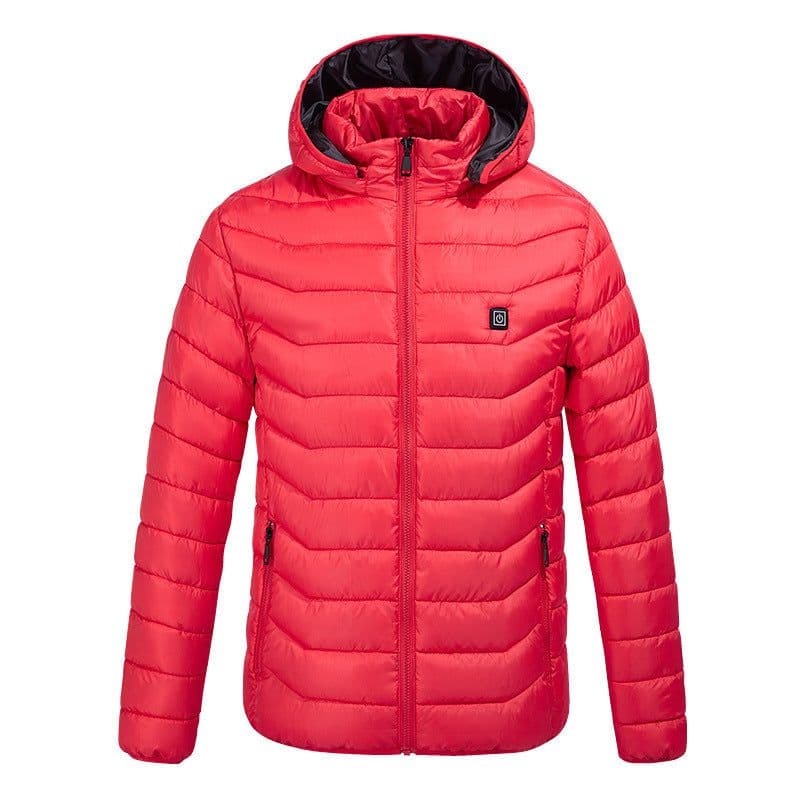 image-USB Heated Jacket Men's 9-Zone Hooded Cotton Padded Coat
