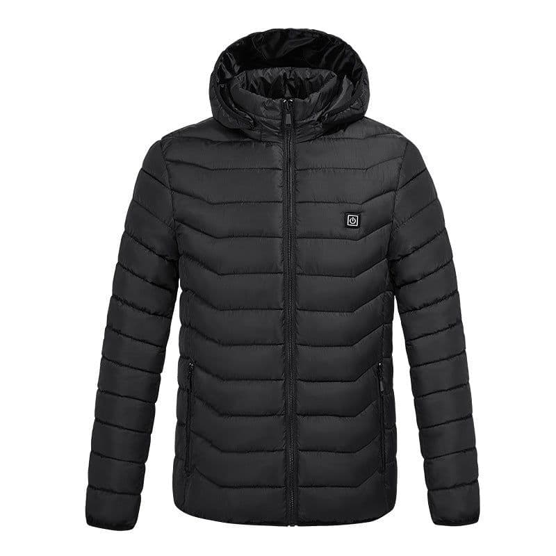image-USB Heated Jacket Men's 9-Zone Hooded Cotton Padded Coat