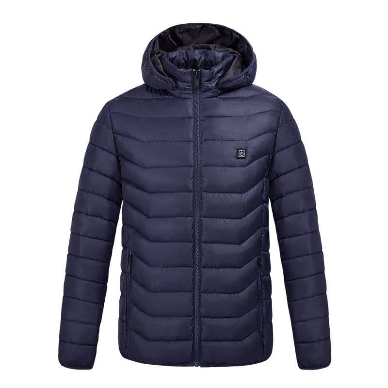 image-USB Heated Jacket Men's 9-Zone Hooded Cotton Padded Coat