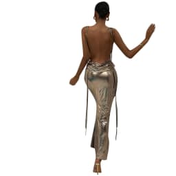 image-YJ23007 Metallic Coating Backless Suspender Long Dress