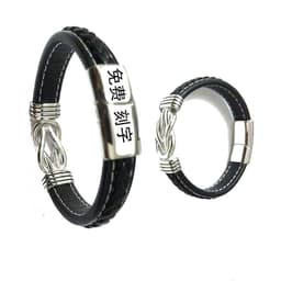 image-Men's Leather Bracelet Stainless Steel Magnetic Buckle Double Layer