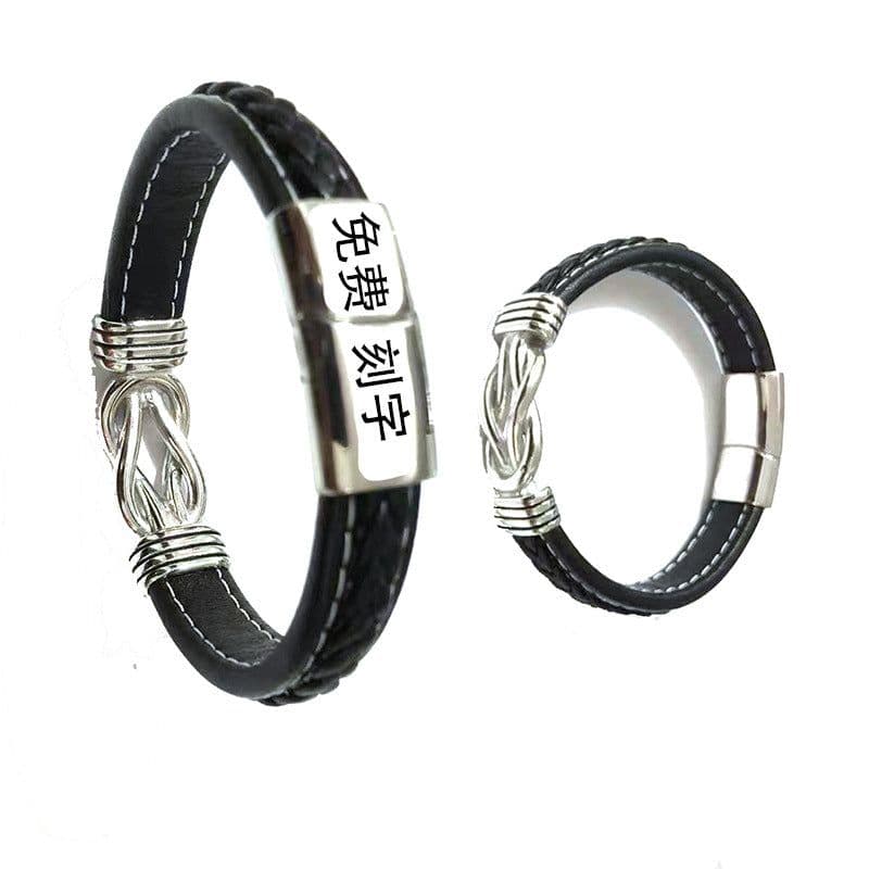 image-Men's Leather Bracelet Stainless Steel Magnetic Buckle Double Layer