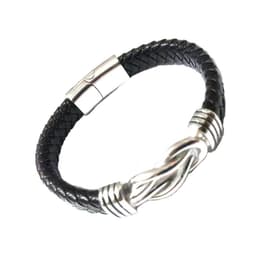 image-Men's Leather Bracelet Stainless Steel Magnetic Buckle Double Layer