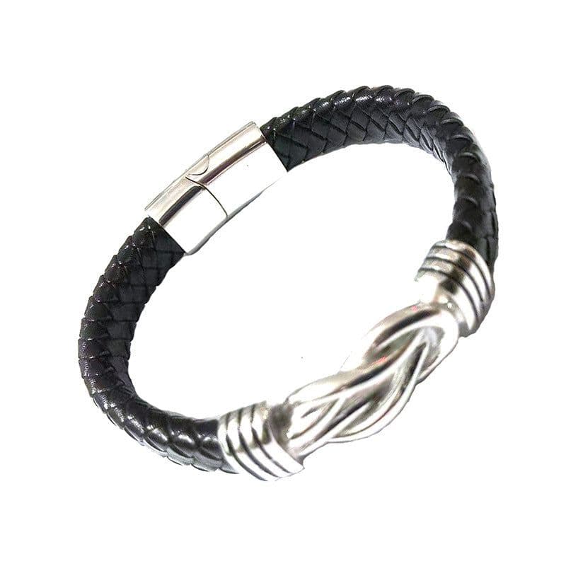 image-Men's Leather Bracelet Stainless Steel Magnetic Buckle Double Layer