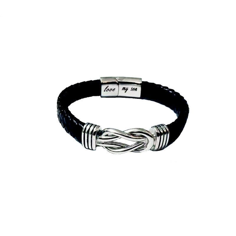 image-Men's Leather Bracelet Stainless Steel Magnetic Buckle Double Layer