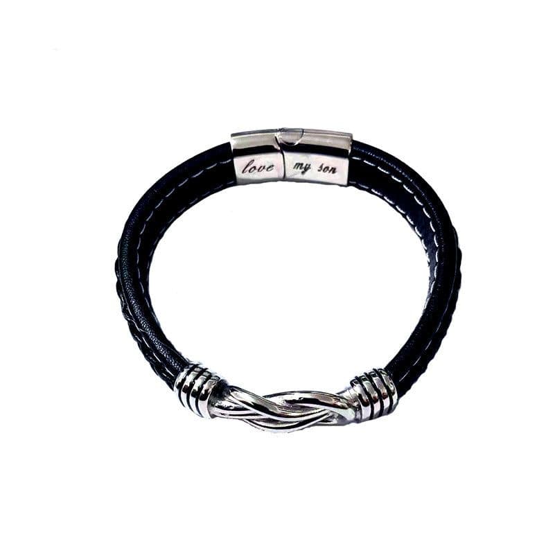 image-Men's Leather Bracelet Stainless Steel Magnetic Buckle Double Layer