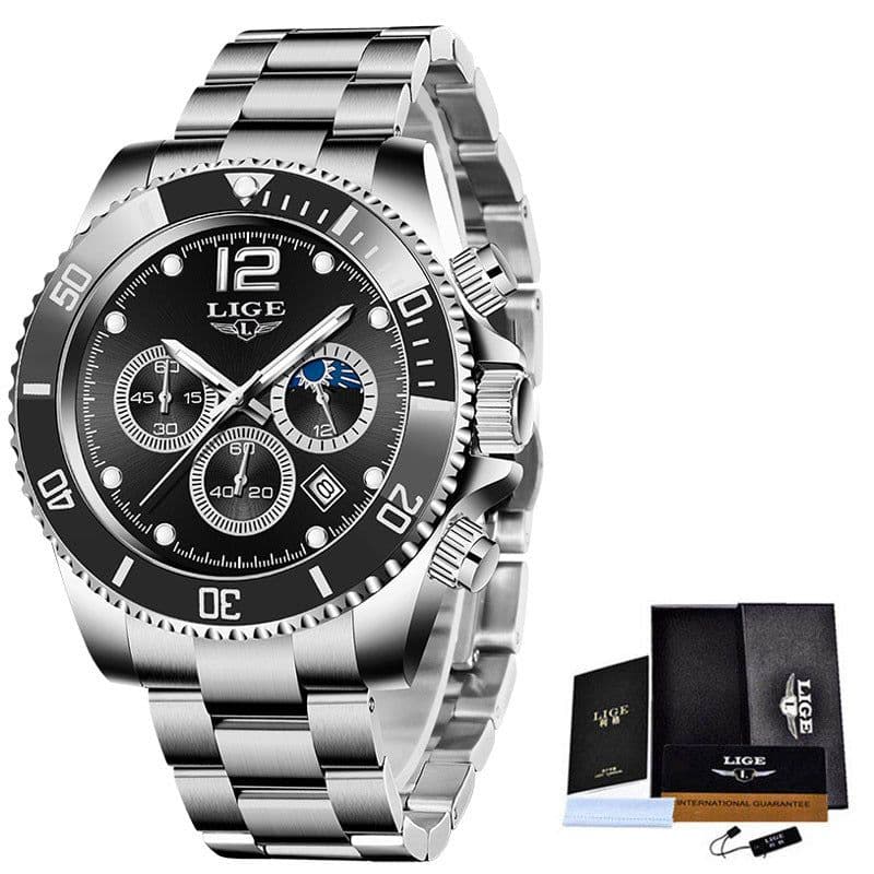 image-LIGE Men's Quartz Chronograph Watch Waterproof Sports