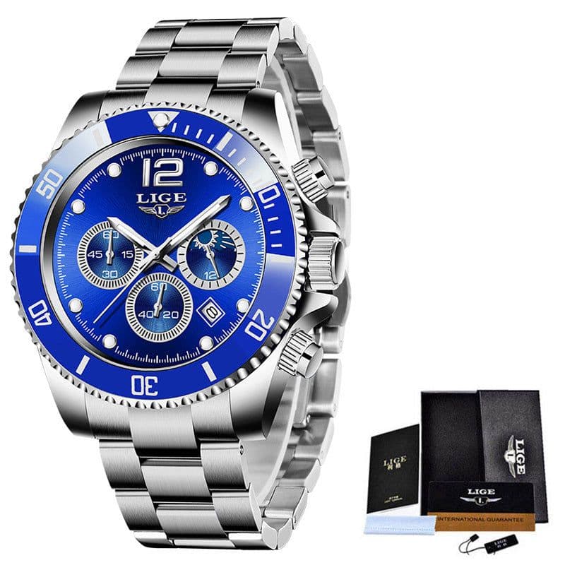 image-LIGE Men's Quartz Chronograph Watch Waterproof Sports