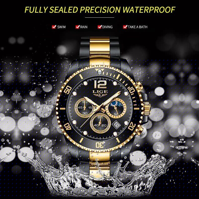 image-LIGE Men's Quartz Chronograph Watch Waterproof Sports