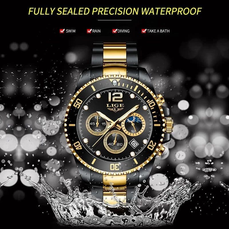 image-LIGE Men's Quartz Chronograph Watch Waterproof Sports