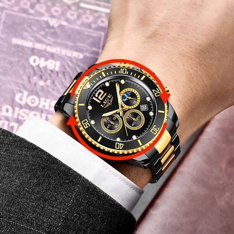 image-LIGE Men's Quartz Chronograph Watch Waterproof Sports