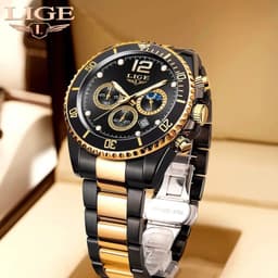 image-LIGE Men's Quartz Chronograph Watch Waterproof Sports