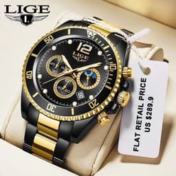 image-LIGE Men's Quartz Chronograph Watch Waterproof Sports