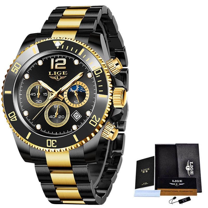 image-LIGE Men's Quartz Chronograph Watch Waterproof Sports