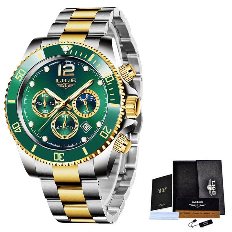 image-LIGE Men's Quartz Chronograph Watch Waterproof Sports