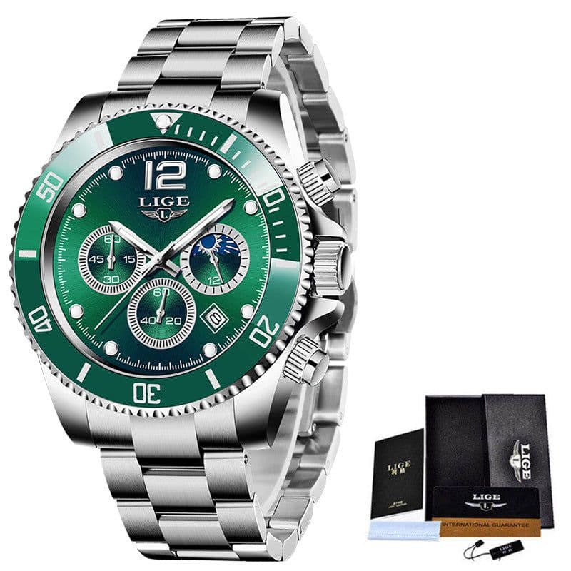 image-LIGE Men's Quartz Chronograph Watch Waterproof Sports
