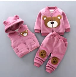 image-Kids Winter Cartoon Bear Embroidered Fleece Tracksuit Set 3-Piece