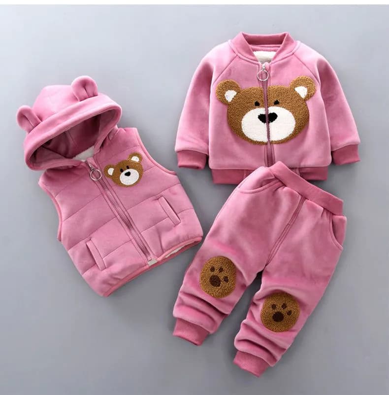 image-Kids Winter Cartoon Bear Embroidered Fleece Tracksuit Set 3-Piece