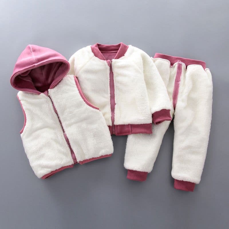 image-Kids Winter Cartoon Bear Embroidered Fleece Tracksuit Set 3-Piece