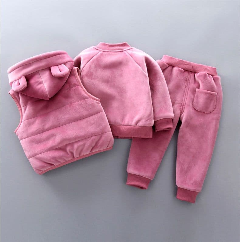 image-Kids Winter Cartoon Bear Embroidered Fleece Tracksuit Set 3-Piece