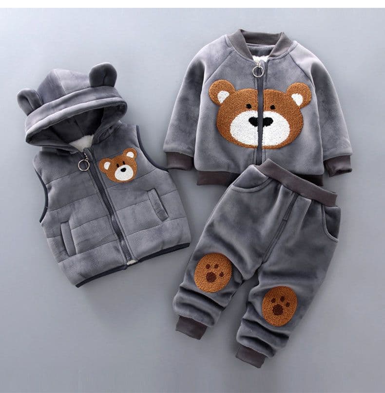 image-Kids Winter Cartoon Bear Embroidered Fleece Tracksuit Set 3-Piece