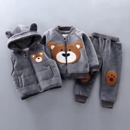 image-Kids Winter Cartoon Bear Embroidered Fleece Tracksuit Set 3-Piece