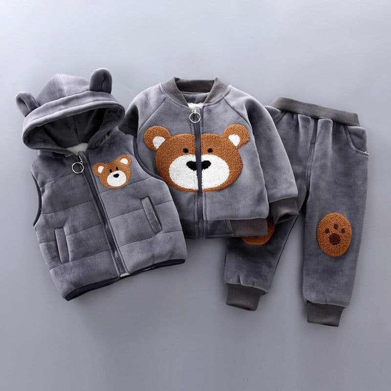 image-Kids Winter Cartoon Bear Embroidered Fleece Tracksuit Set 3-Piece