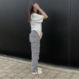 image-Women's Polyester Straight Leg Cargo Pants Mid-Rise Casual Trousers