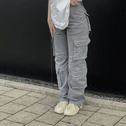 image-Women's Polyester Straight Leg Cargo Pants Mid-Rise Casual Trousers