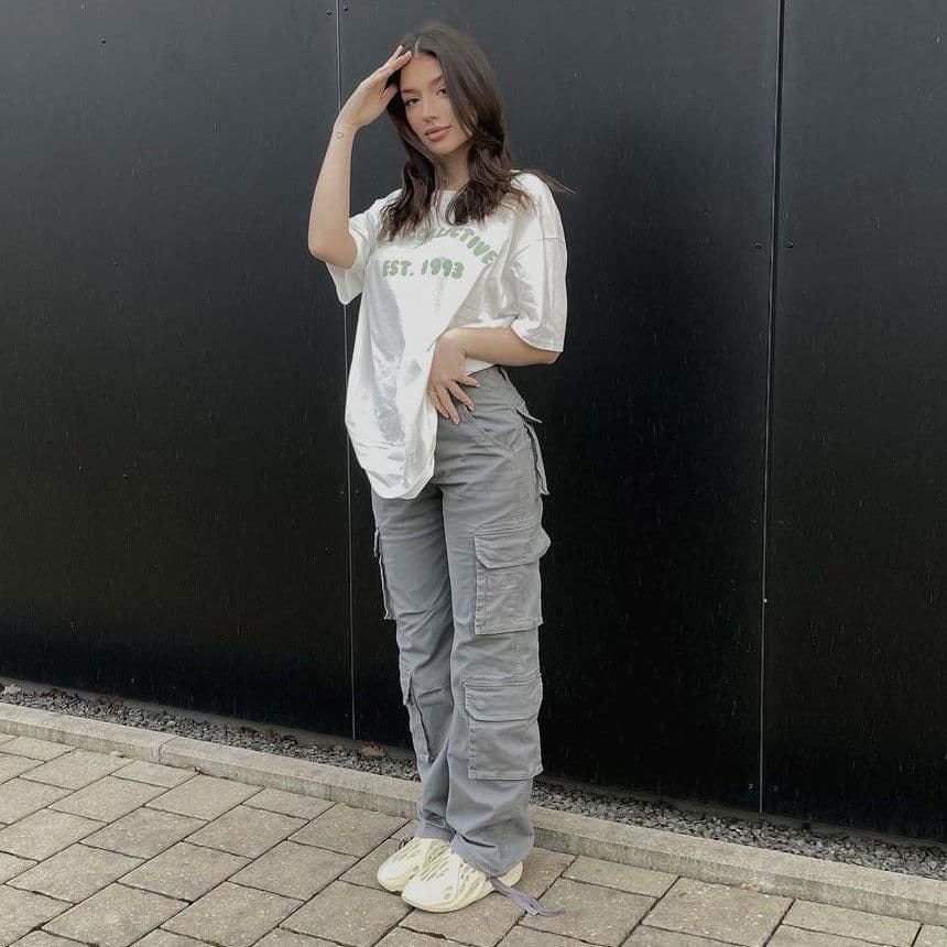 image-Women's Polyester Straight Leg Cargo Pants Mid-Rise Casual Trousers