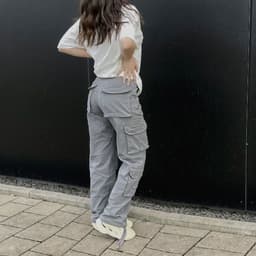 image-Women's Polyester Straight Leg Cargo Pants Mid-Rise Casual Trousers
