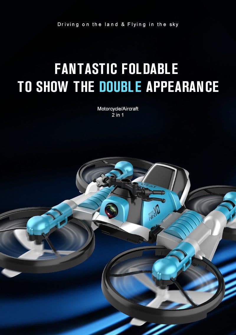 image-Qunyi Folding Motorcycle Drone 2-in-1 Land Air Quadcopter