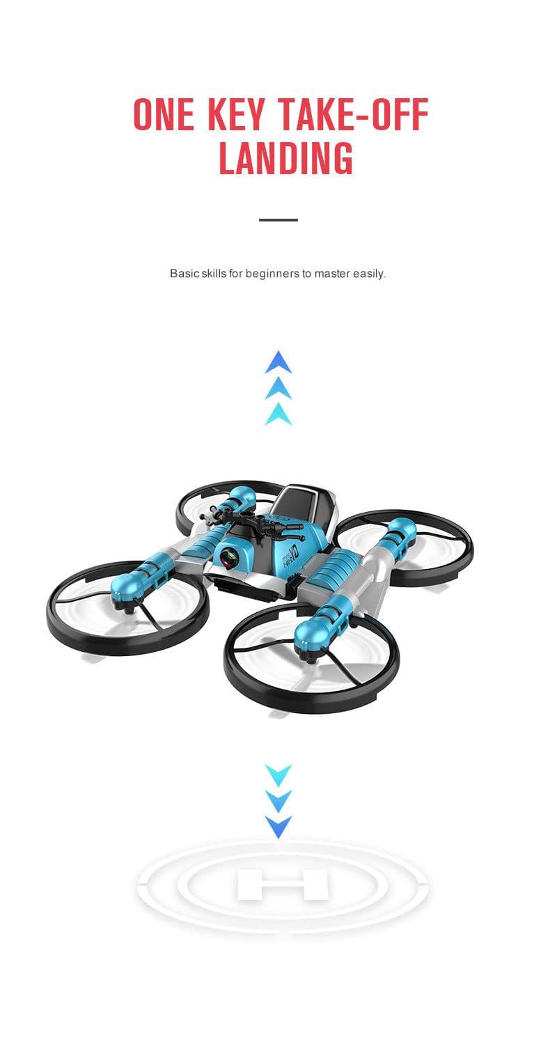 image-Qunyi Folding Motorcycle Drone 2-in-1 Land Air Quadcopter