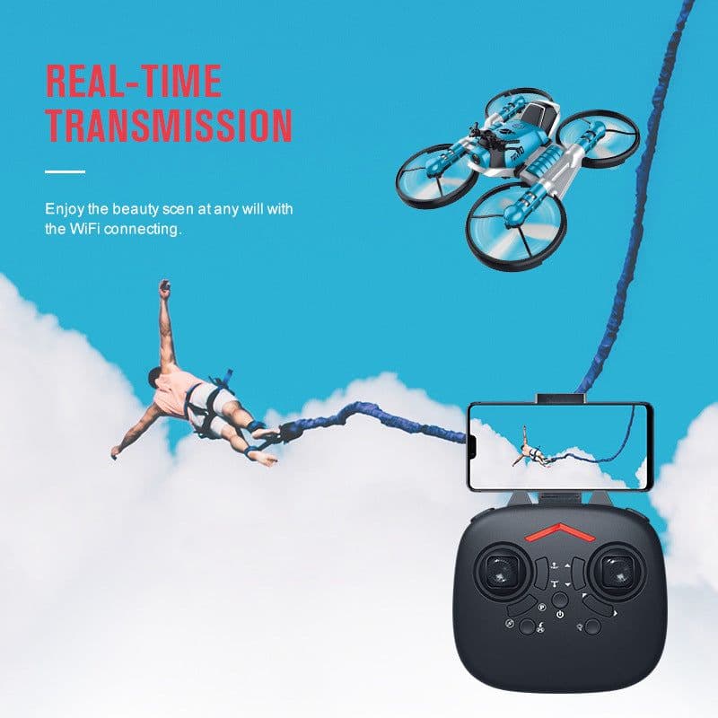 image-Qunyi Folding Motorcycle Drone 2-in-1 Land Air Quadcopter