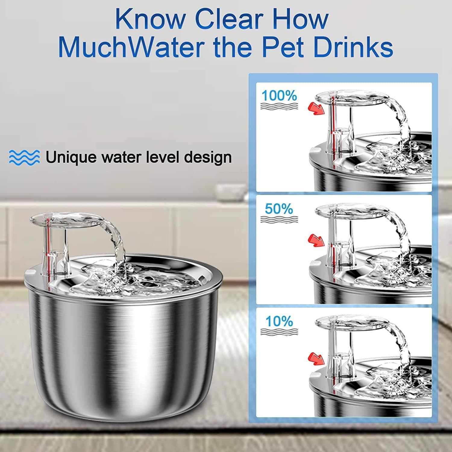 image-IPSKY Pet Water Fountain Stainless Steel 304 Automatic 2L Dog Cat