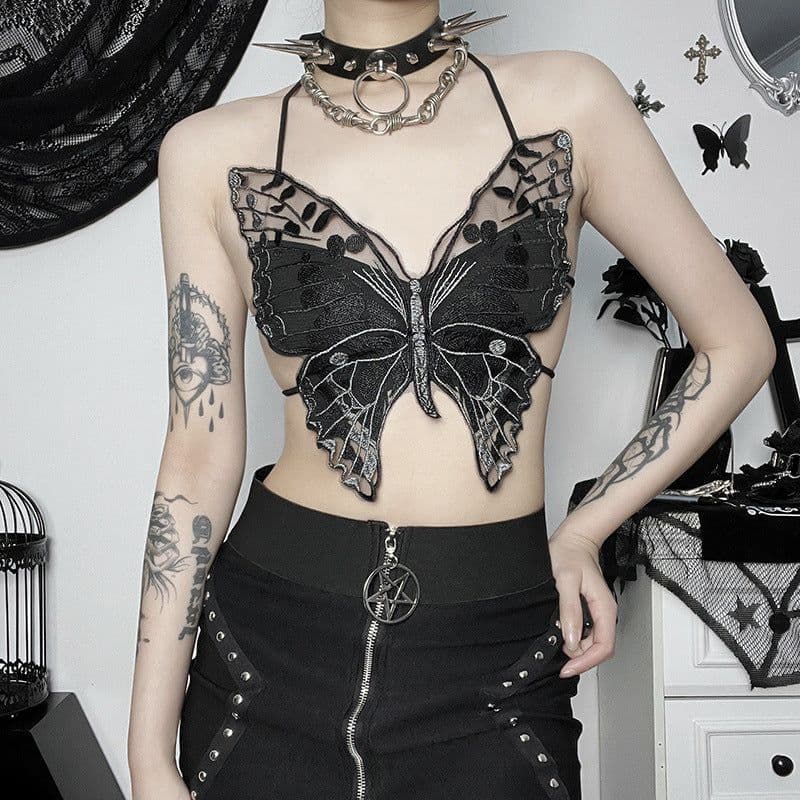 image-2023 Butterfly Lace Cami Top Women Slim Fit Vest