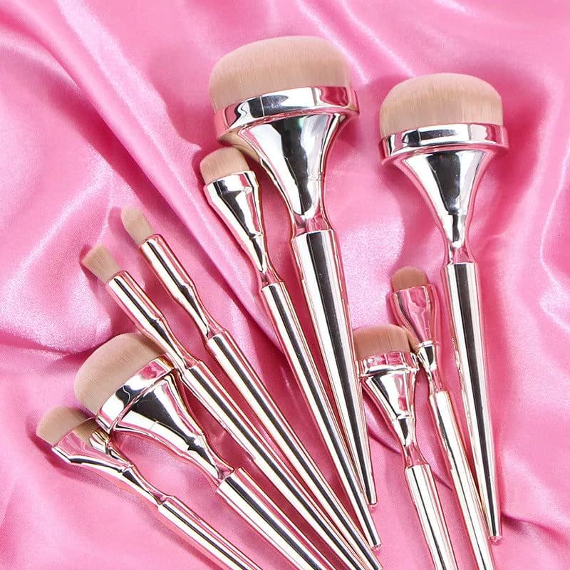 image-9pcs Rose Gold Metal Handle Makeup Brush Set