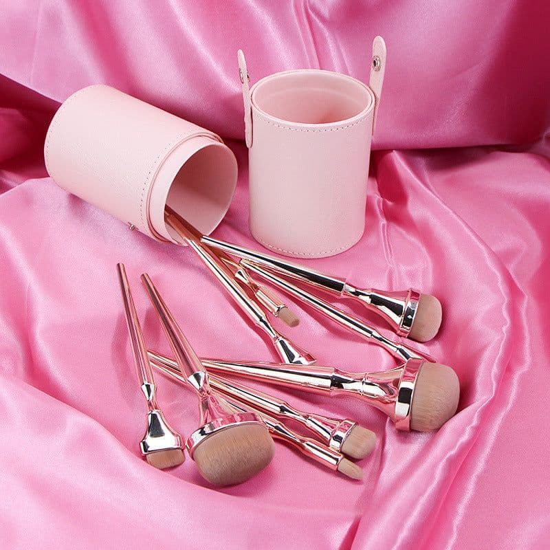 image-9pcs Rose Gold Metal Handle Makeup Brush Set