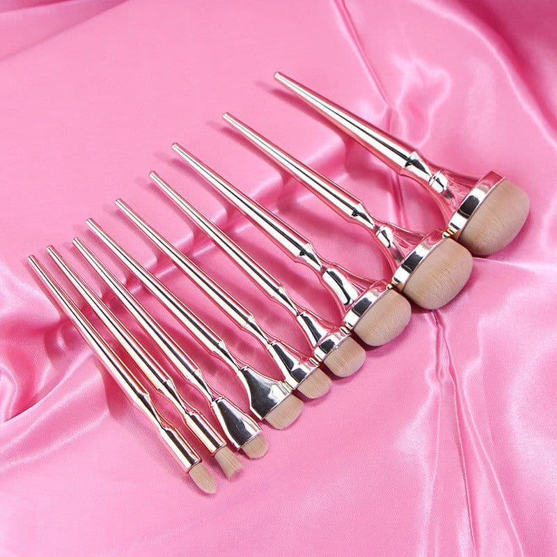 image-9pcs Rose Gold Metal Handle Makeup Brush Set