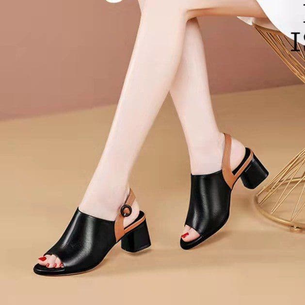 image-Women's Roman Style Sandals Fish Mouth Patent Leather Buckle