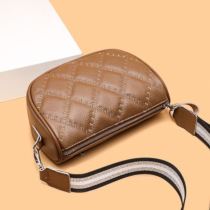 image-Genuine Leather Small Square Crossbody Bag for Women Black