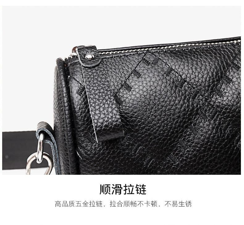 image-Genuine Leather Small Square Crossbody Bag for Women Black
