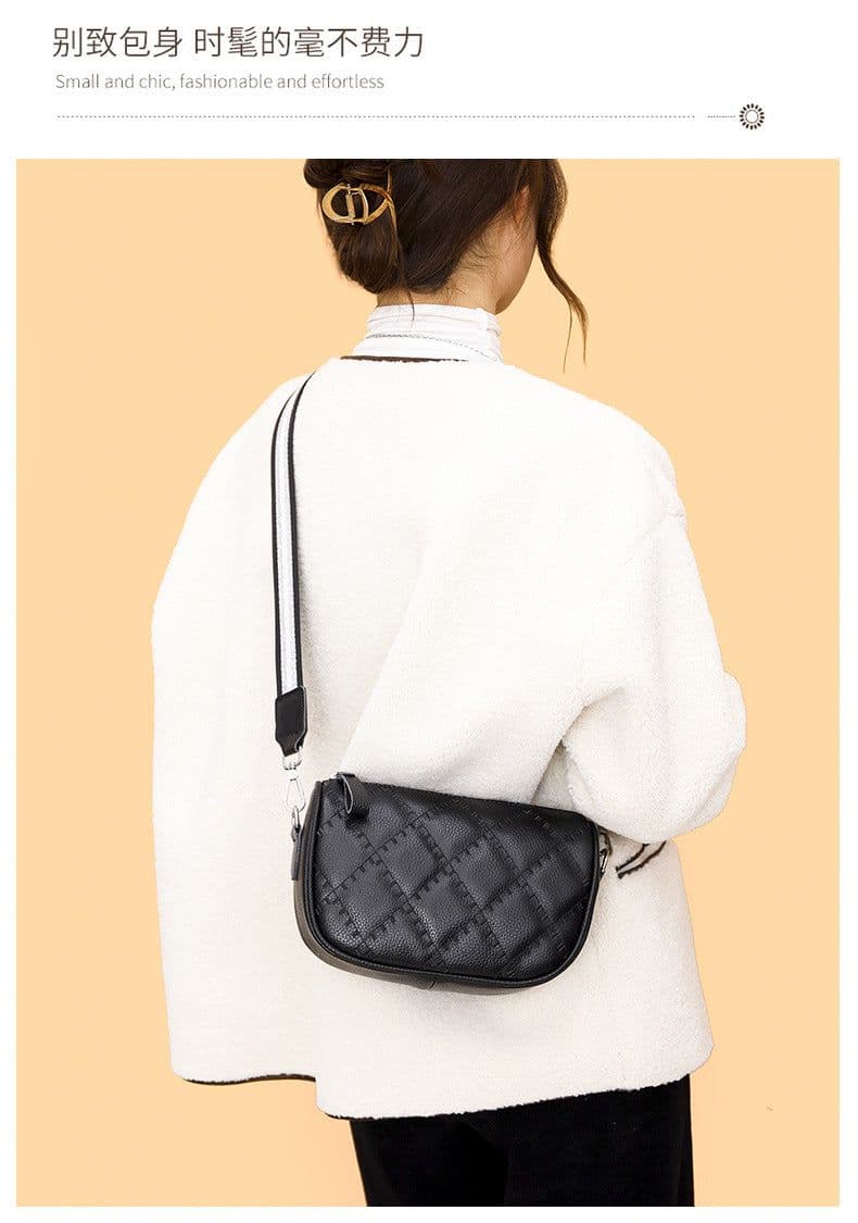 image-Genuine Leather Small Square Crossbody Bag for Women Black