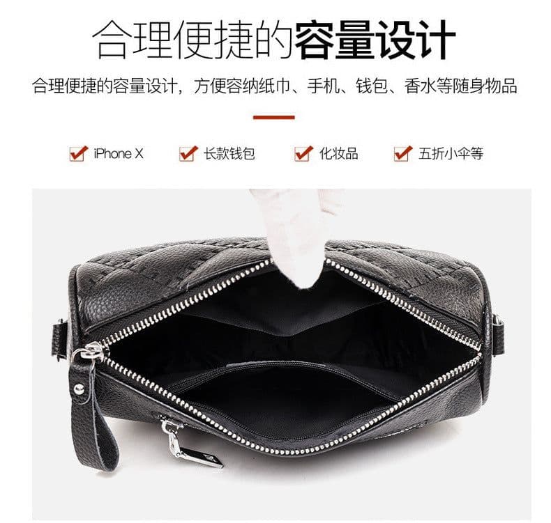 image-Genuine Leather Small Square Crossbody Bag for Women Black