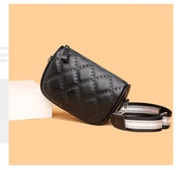 image-Genuine Leather Small Square Crossbody Bag for Women Black