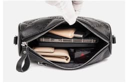 image-Genuine Leather Small Square Crossbody Bag for Women Black