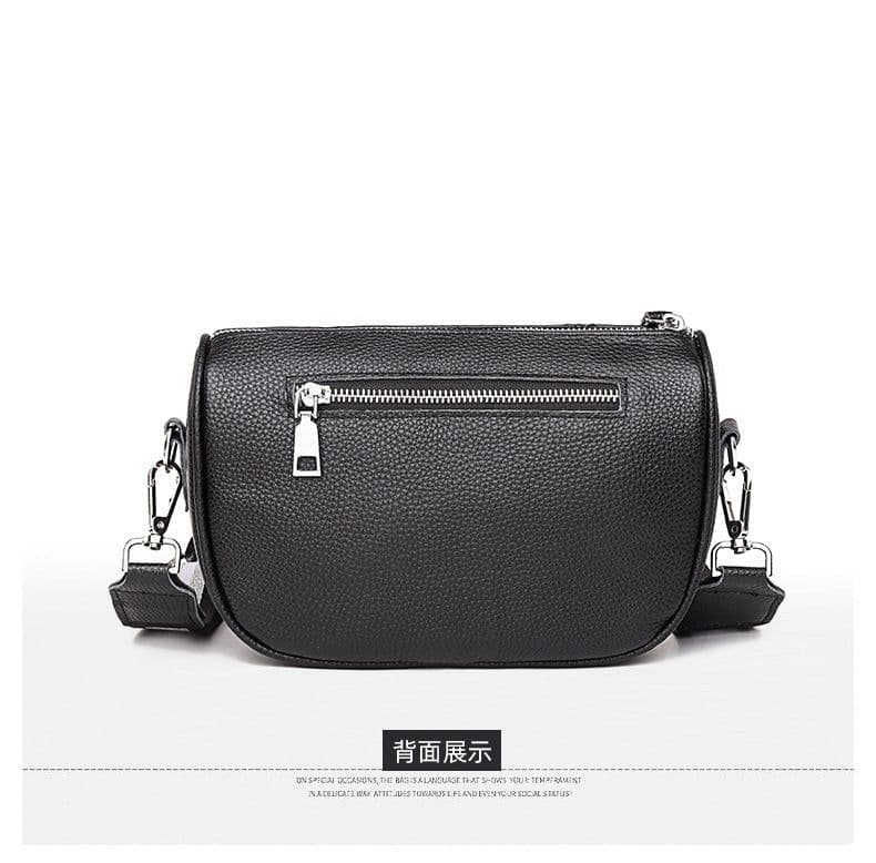 image-Genuine Leather Small Square Crossbody Bag for Women Black