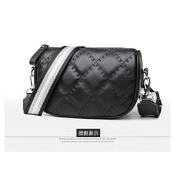 image-Genuine Leather Small Square Crossbody Bag for Women Black