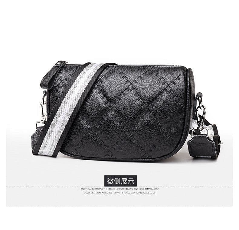 image-Genuine Leather Small Square Crossbody Bag for Women Black