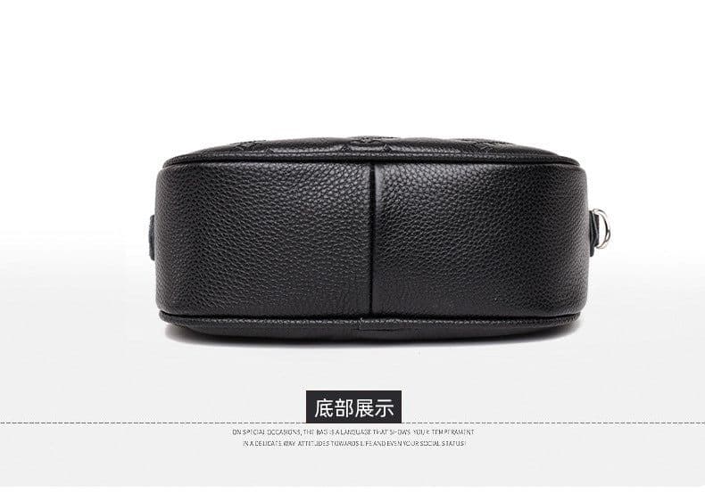 image-Genuine Leather Small Square Crossbody Bag for Women Black